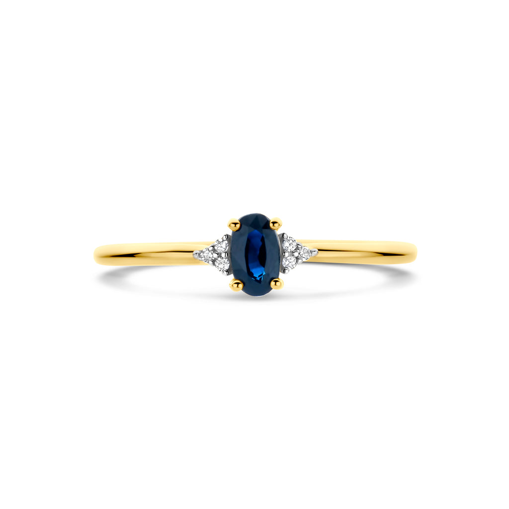 ring saffier en diamant 0.02ct h si 14K geelgoud