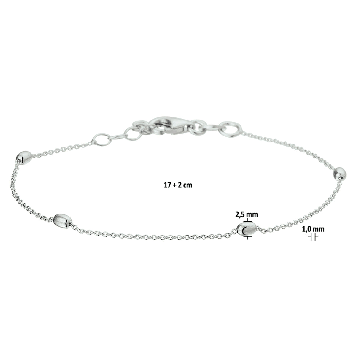 Armband Kugeln 1,0 mm 17+ 2 cm Silber rhodiniert