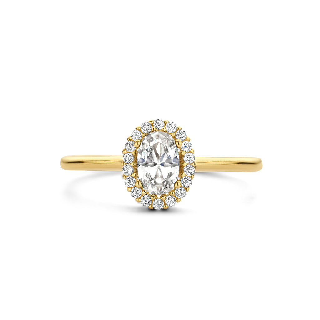 ring zirkonia halo 14K geelgoud