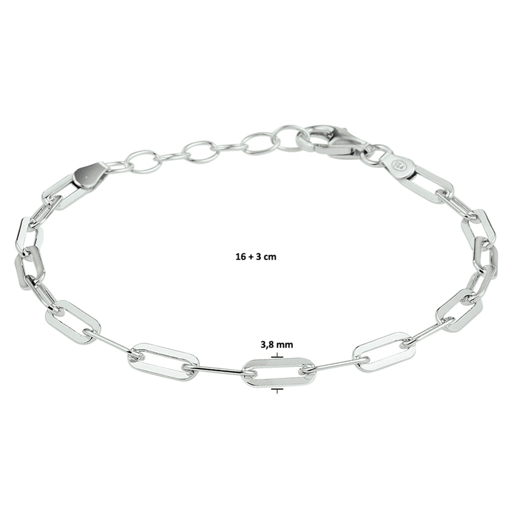 Armband Büroklammer Flachrohr 3,8 mm 16 + 3 cm Silber rhodiniert