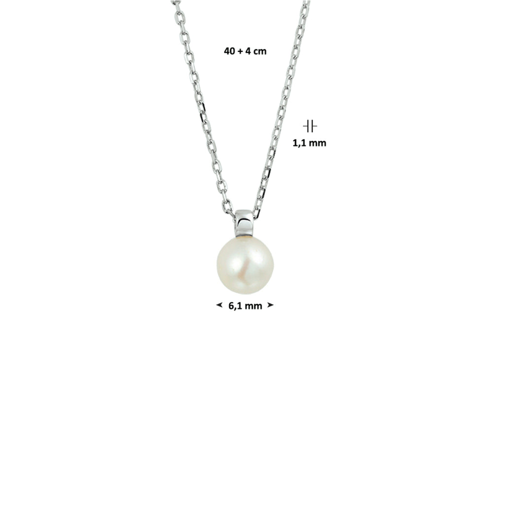 collier parel 40 + 4 cm zilver gerhodineerd