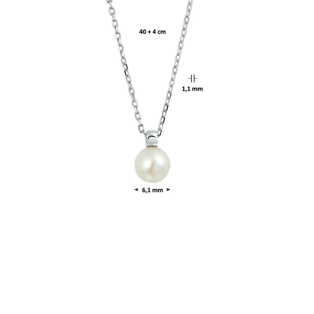 collier parel 40 + 4 cm zilver gerhodineerd