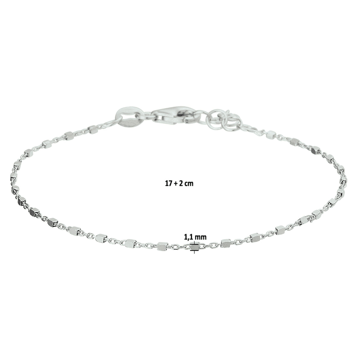 Armbandblöcke 1,1 mm 17 + 2 cm Silber rhodiniert