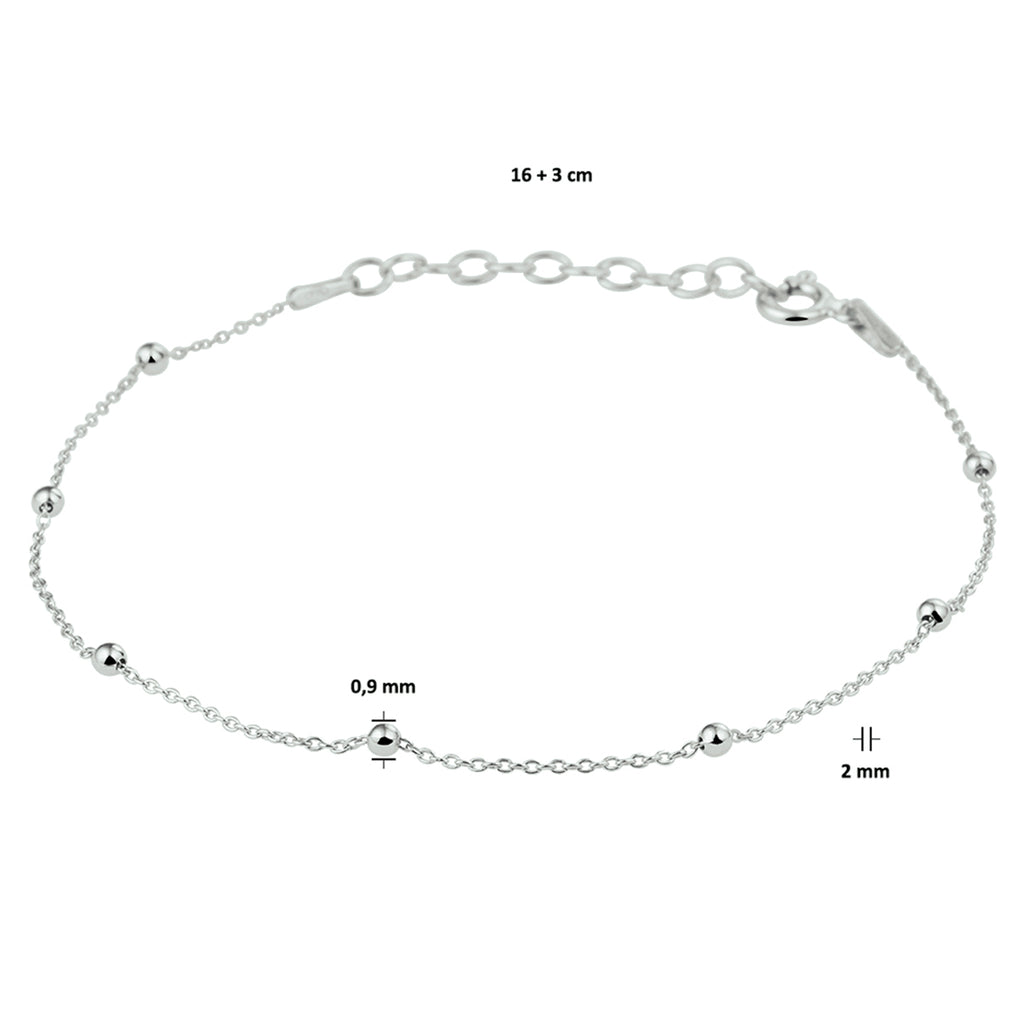 Armband Kugeln 2,0 mm 16 + 3 cm Silber rhodiniert