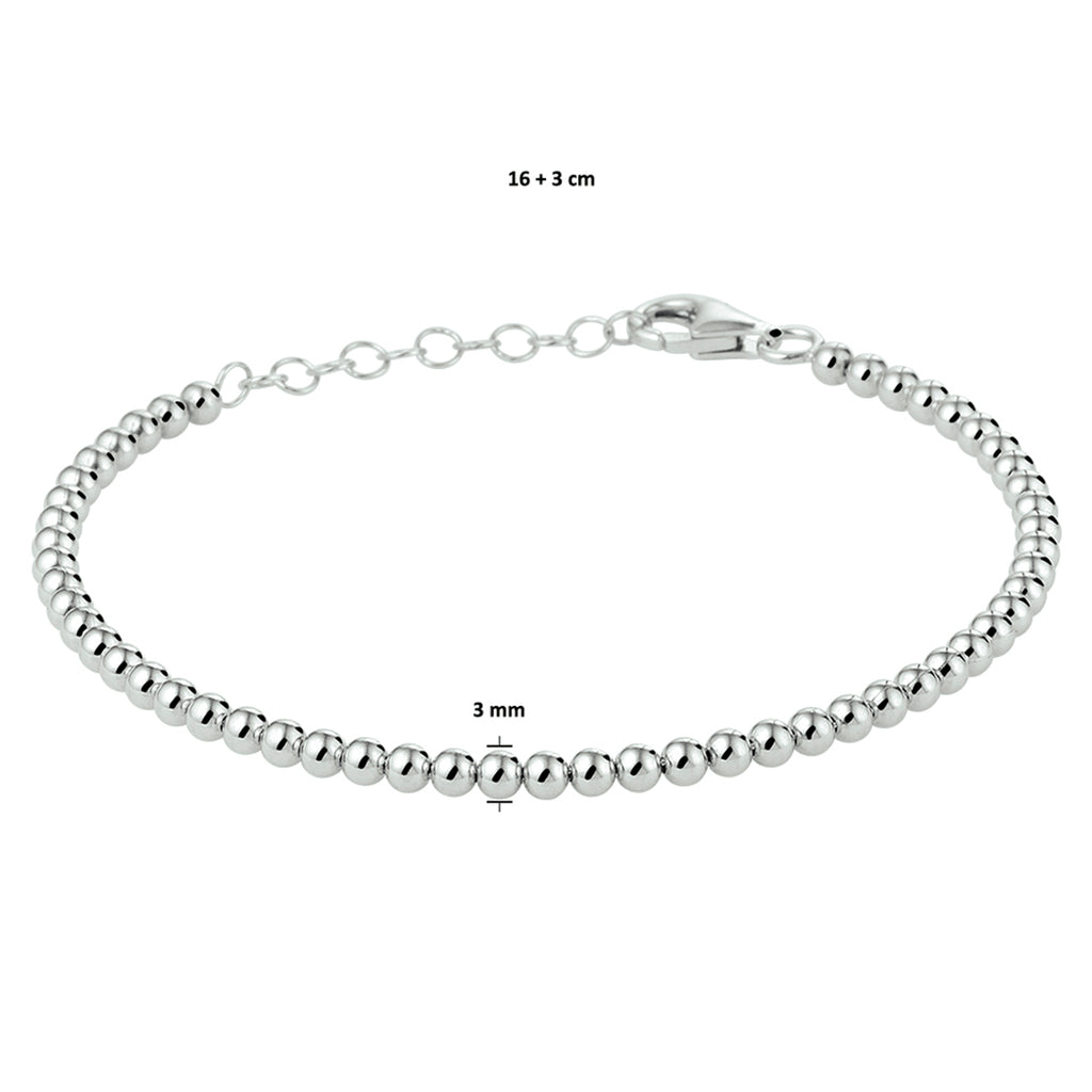 Armband Kugeln 3,0 mm 16 + 3 cm Silber rhodiniert