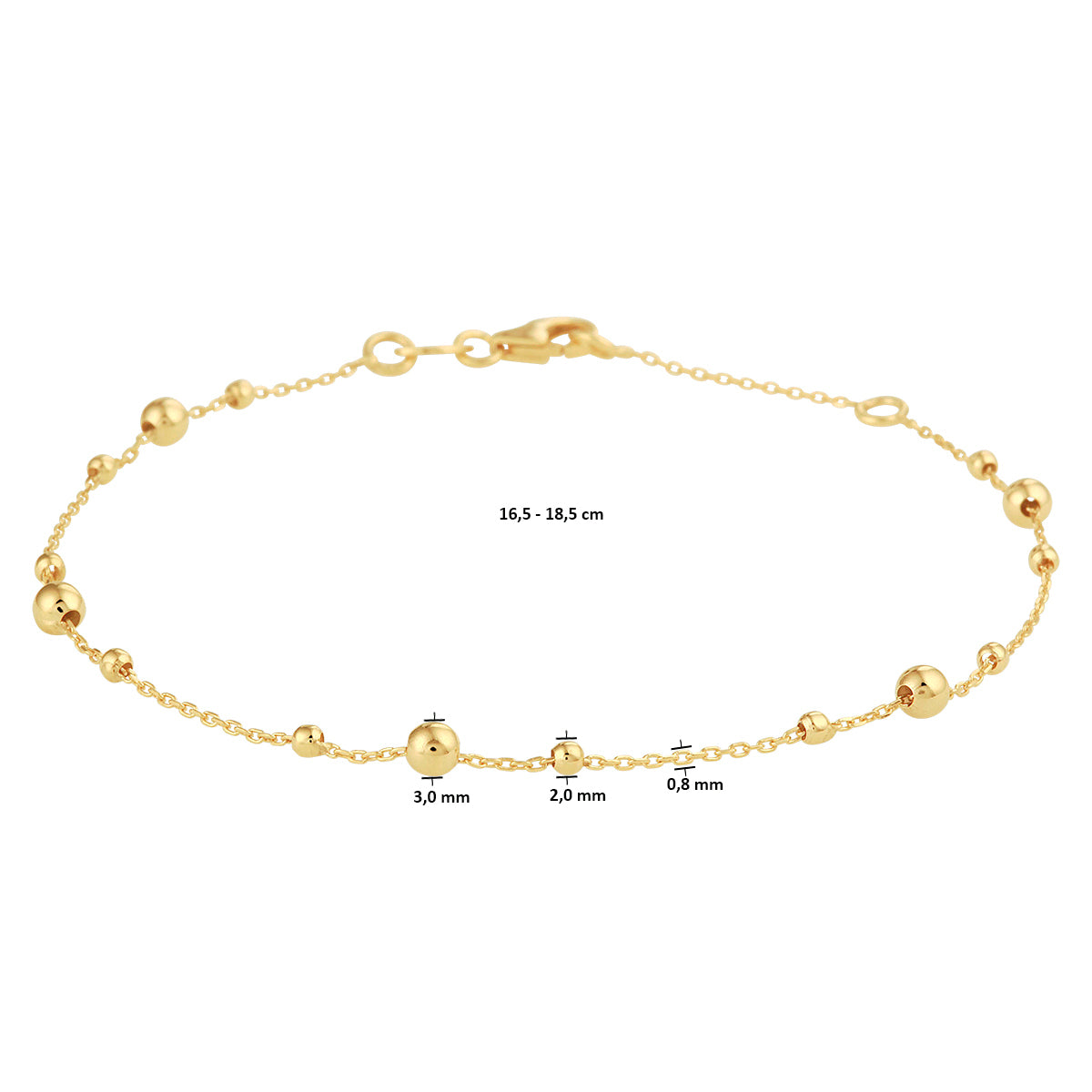 Armbandkugeln 0,8 mm 16,5 - 18,5 cm 14K Gelbgold