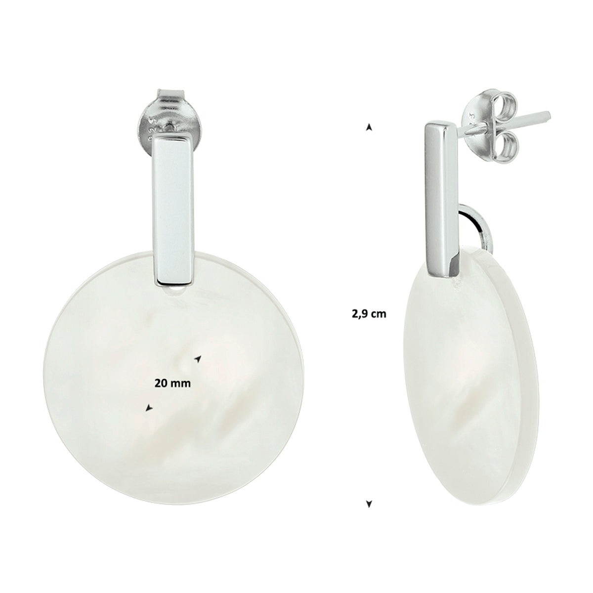 oorhangers parelmoer zilver gerhodineerd