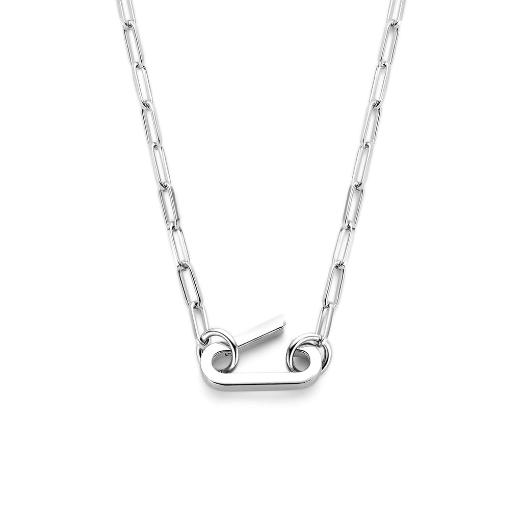 Paperclip Collier mit Verbinder 46 cm Silber rhodiniert