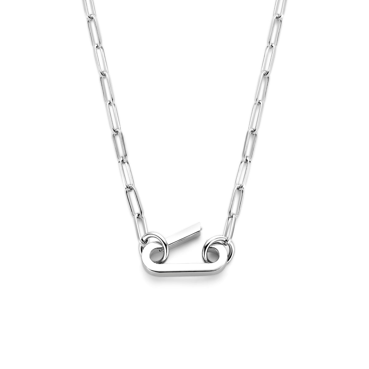 Paperclip Collier mit Verbinder 46 cm Silber rhodiniert