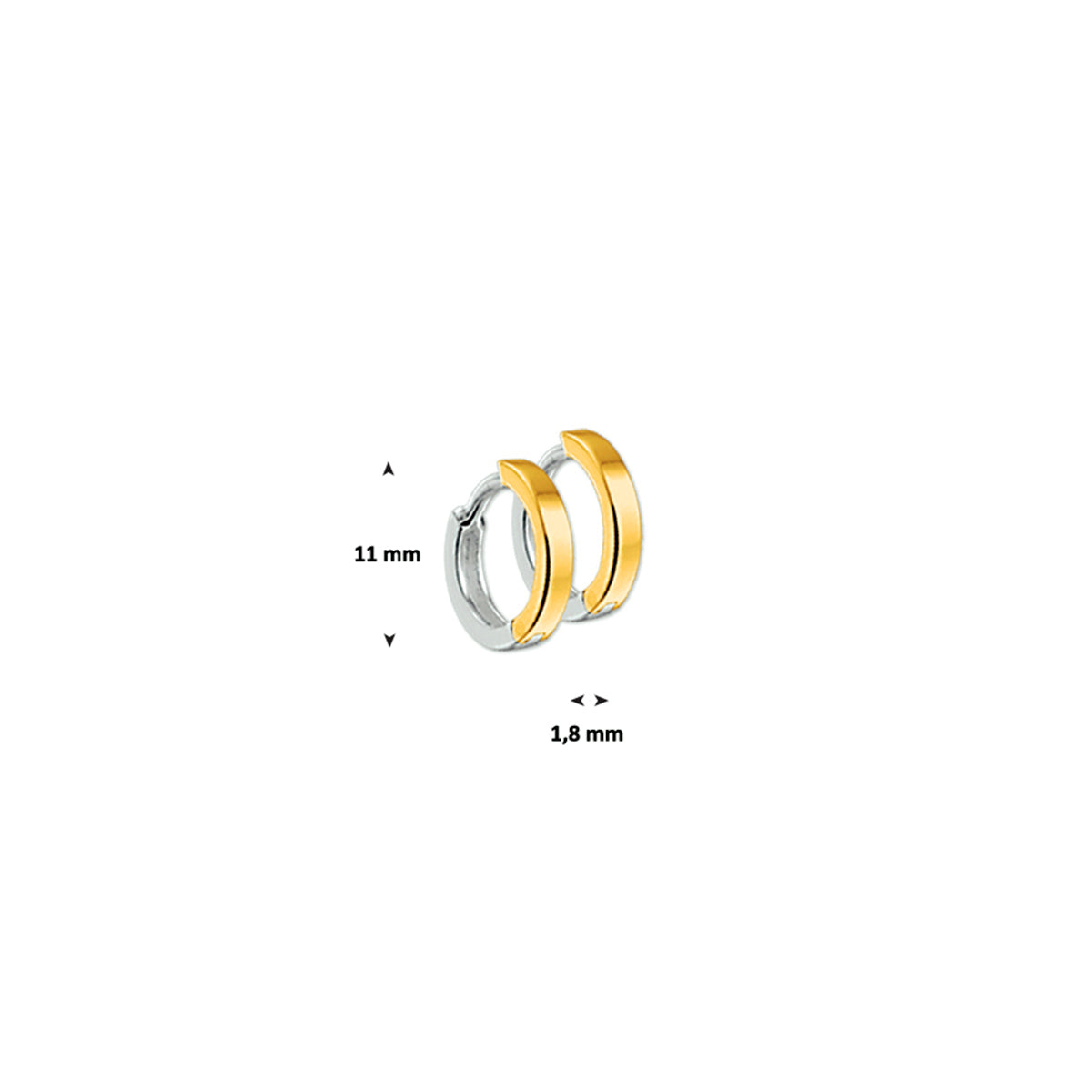 klapoorringen 1,8 mm vlak 14K bicolor goud geel/wit