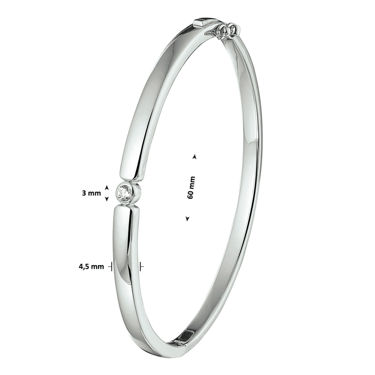 Armreif Scharnier Zirkonia 4,5 x 60 mm Silber rhodiniert