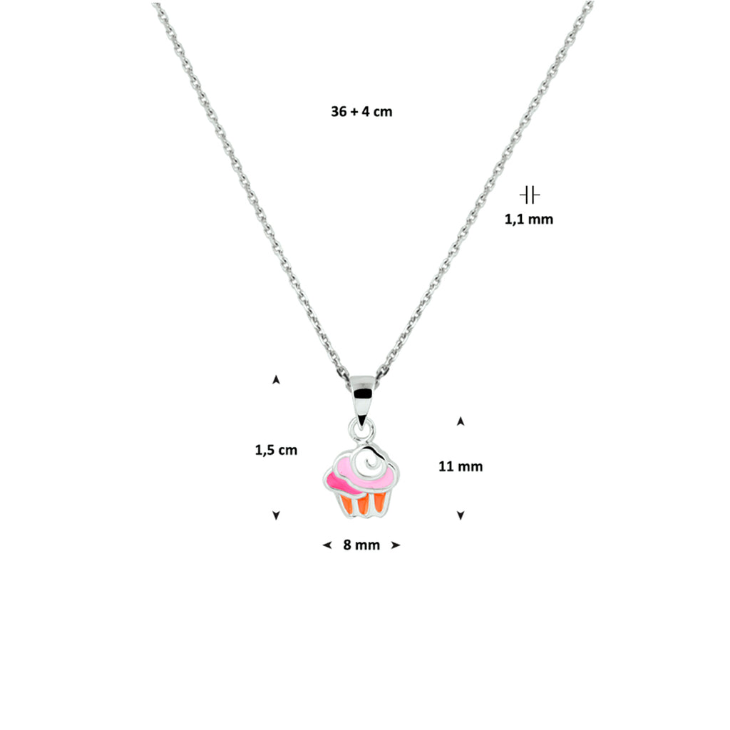Halskette Cupcake Emaille 36 + 4 cm Silber rhodiniert
