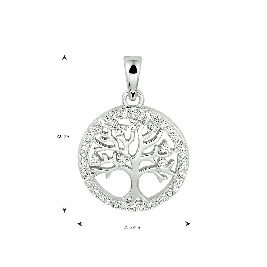 hanger levensboom zirkonia 20 mm zilver gerhodineerd