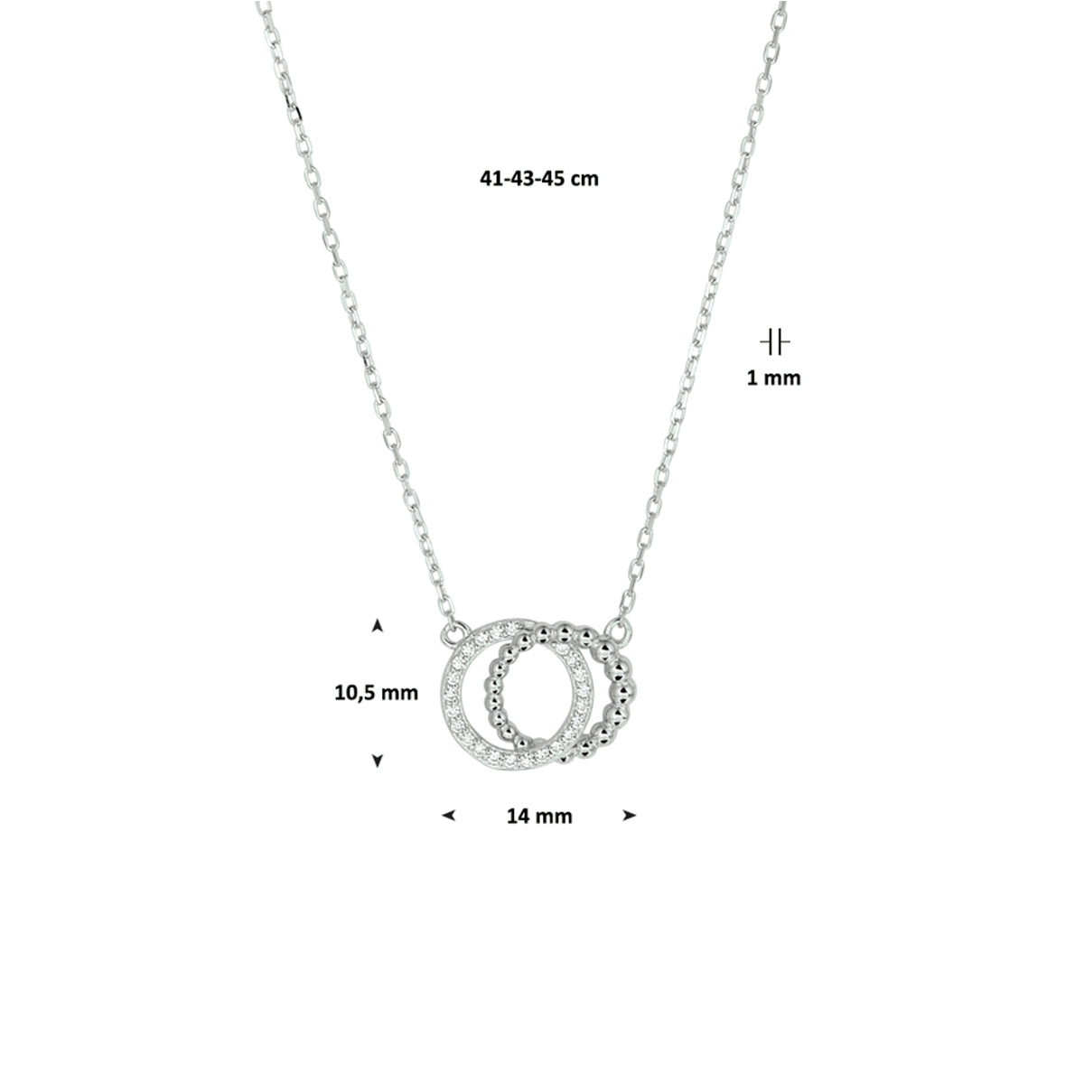 Halskette runder Zirkonia 41 - 43 - 45 cm Silber rhodiniert