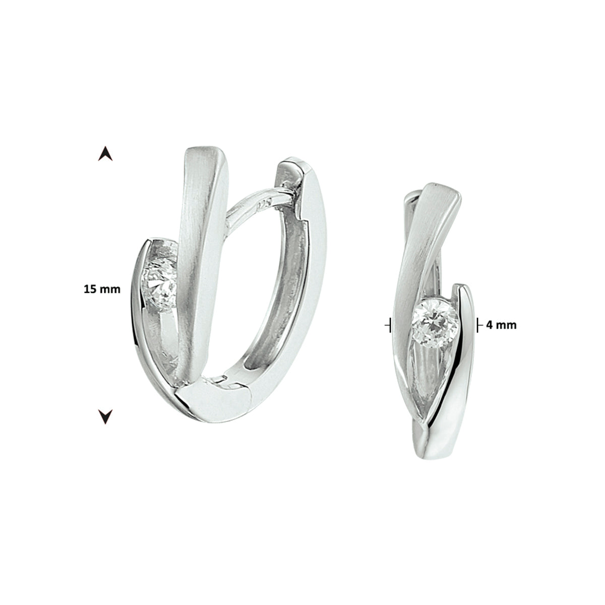 klapoorringen zirkonia zilver gerhodineerd