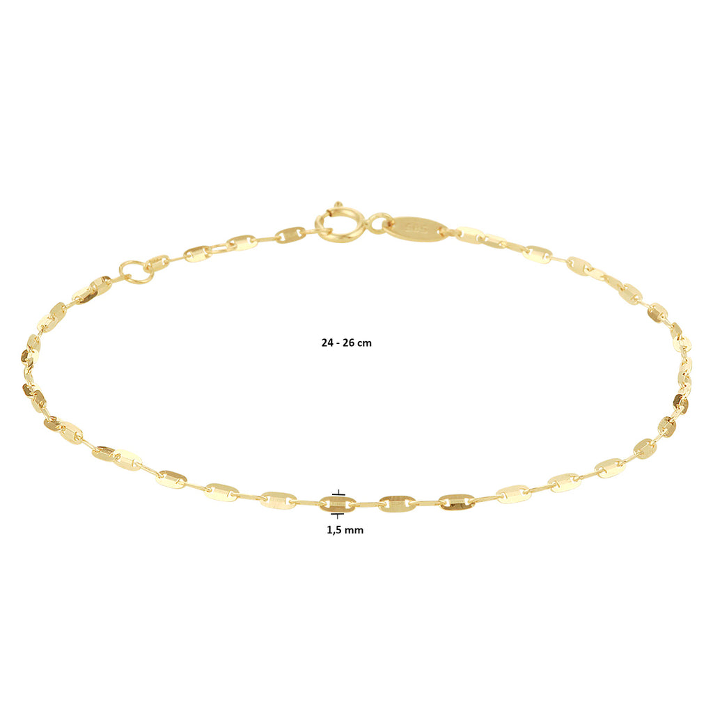 enkelbandje plaatjes 1,5 mm 24 - 26 cm 14K geelgoud