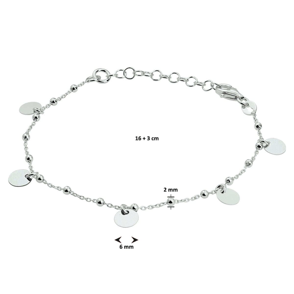 Armband Kreise 16 + 3 cm Silber rhodiniert