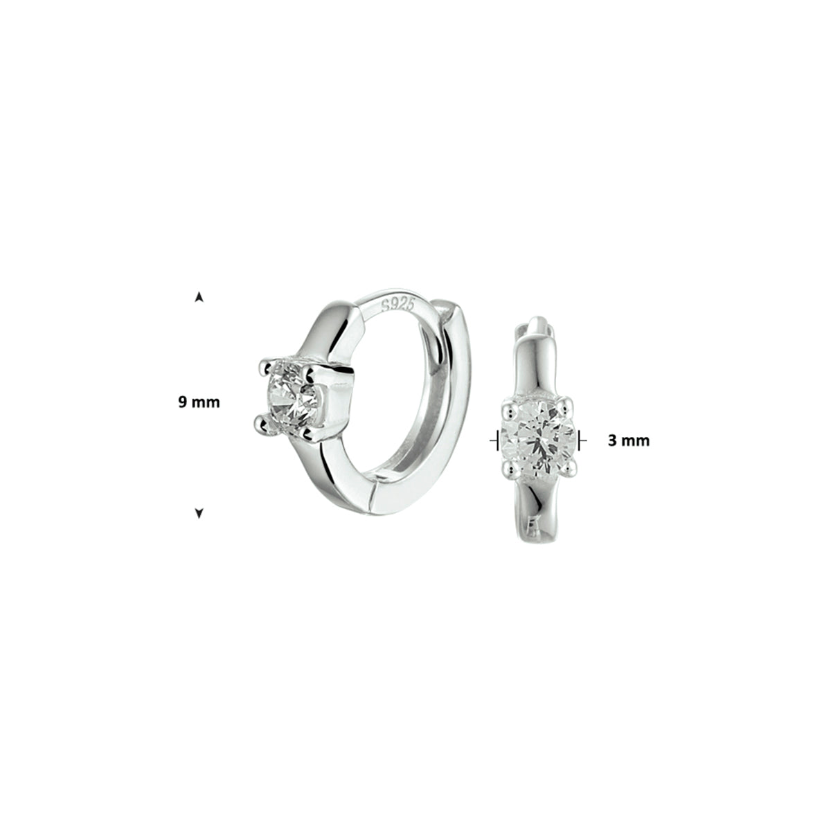 klapoorringen zirkonia zilver gerhodineerd