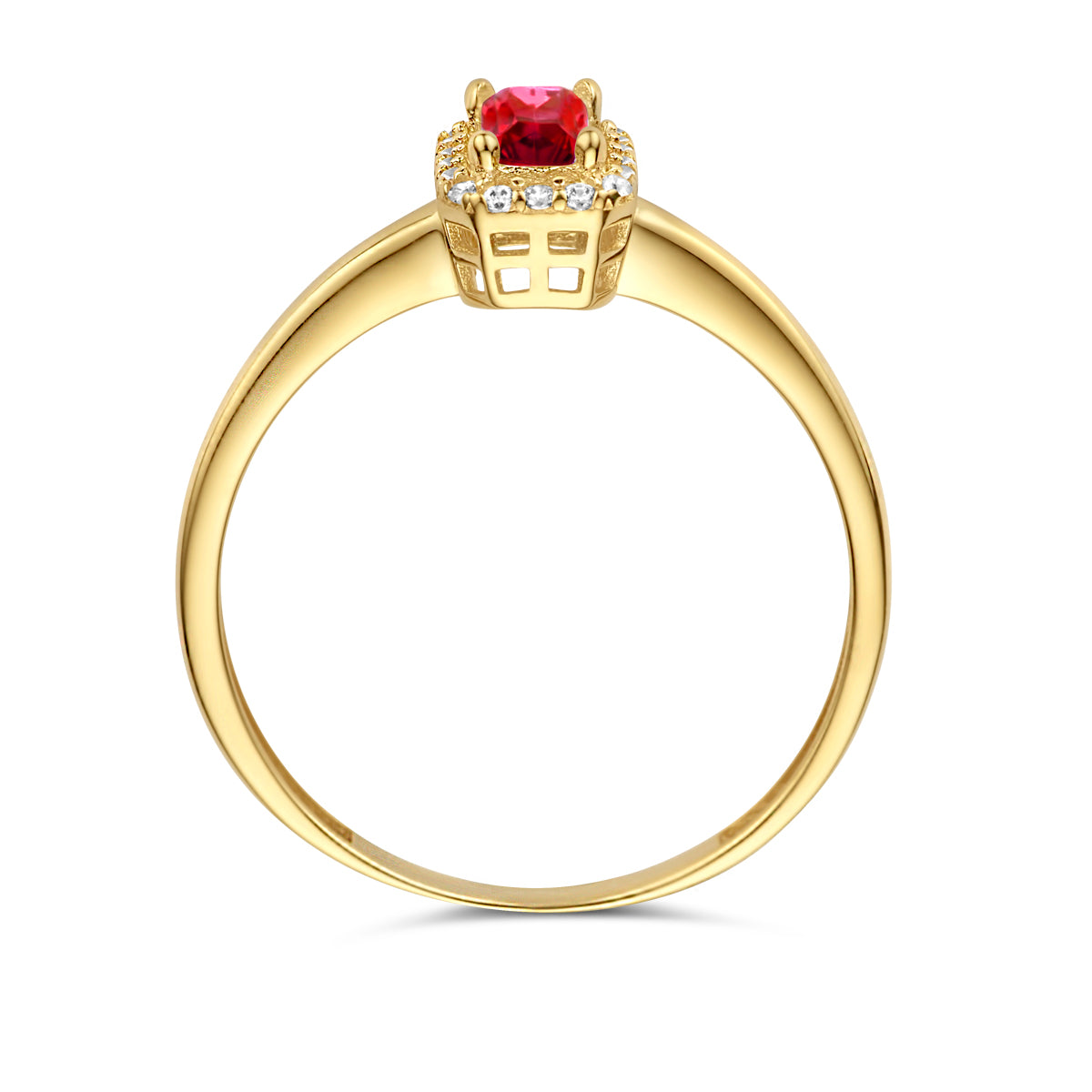 Ring roter und weißer Zirkonia Halo 14K Gelbgold