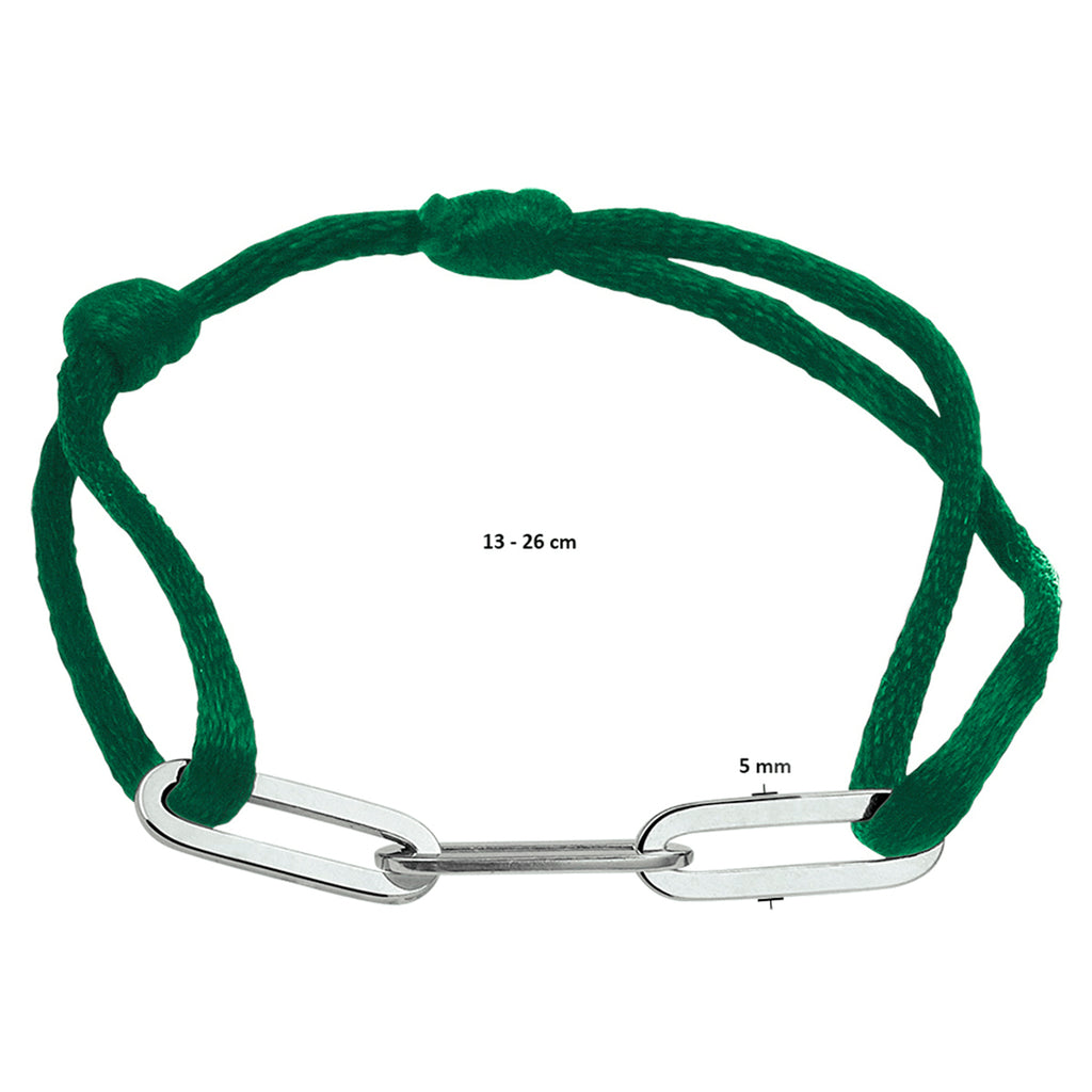 Armband Satin grün 13 - 26 cm rhodiniertes Silber mit Gummi/Nylon/Leder