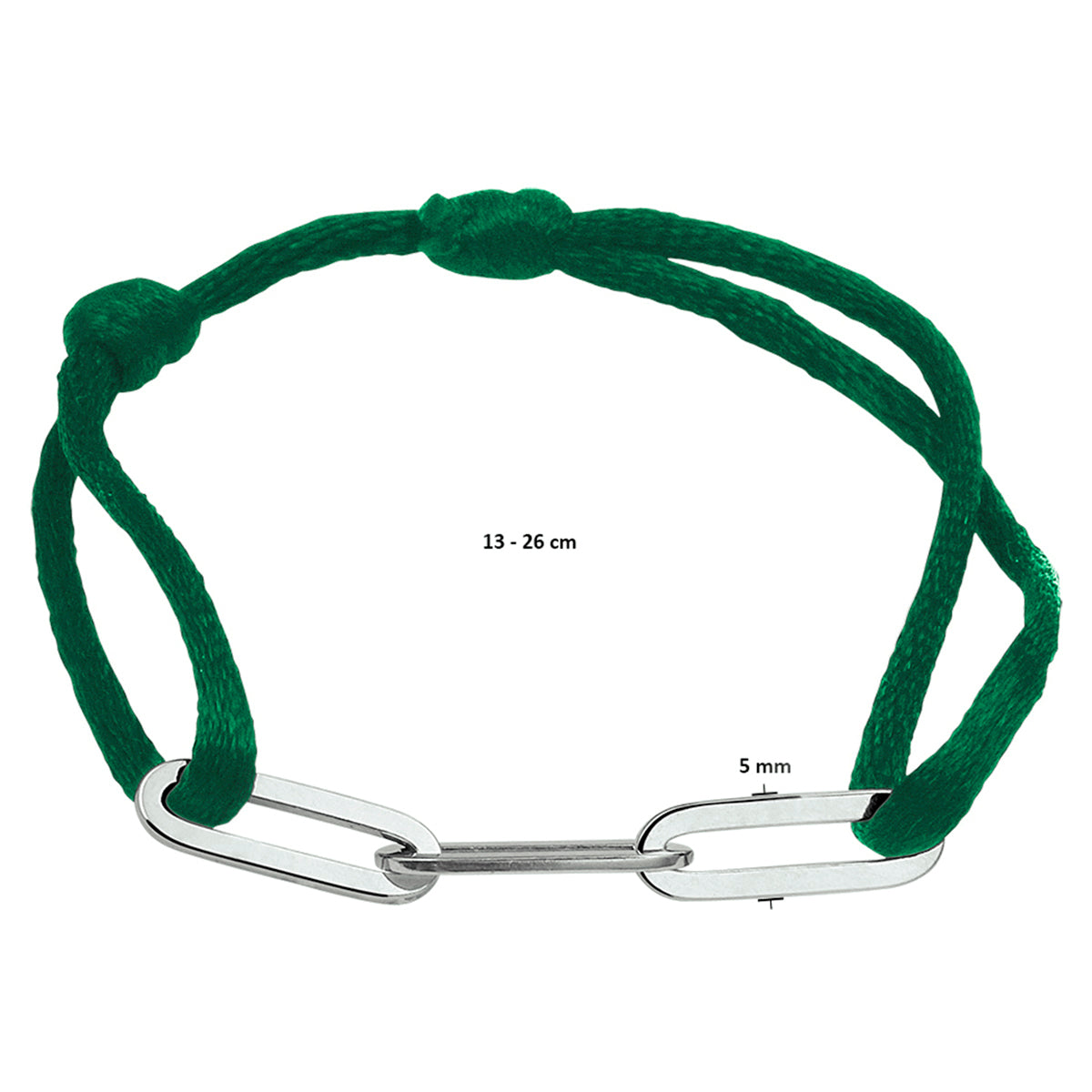 Armband Satin grün 13 - 26 cm rhodiniertes Silber mit Gummi/Nylon/Leder