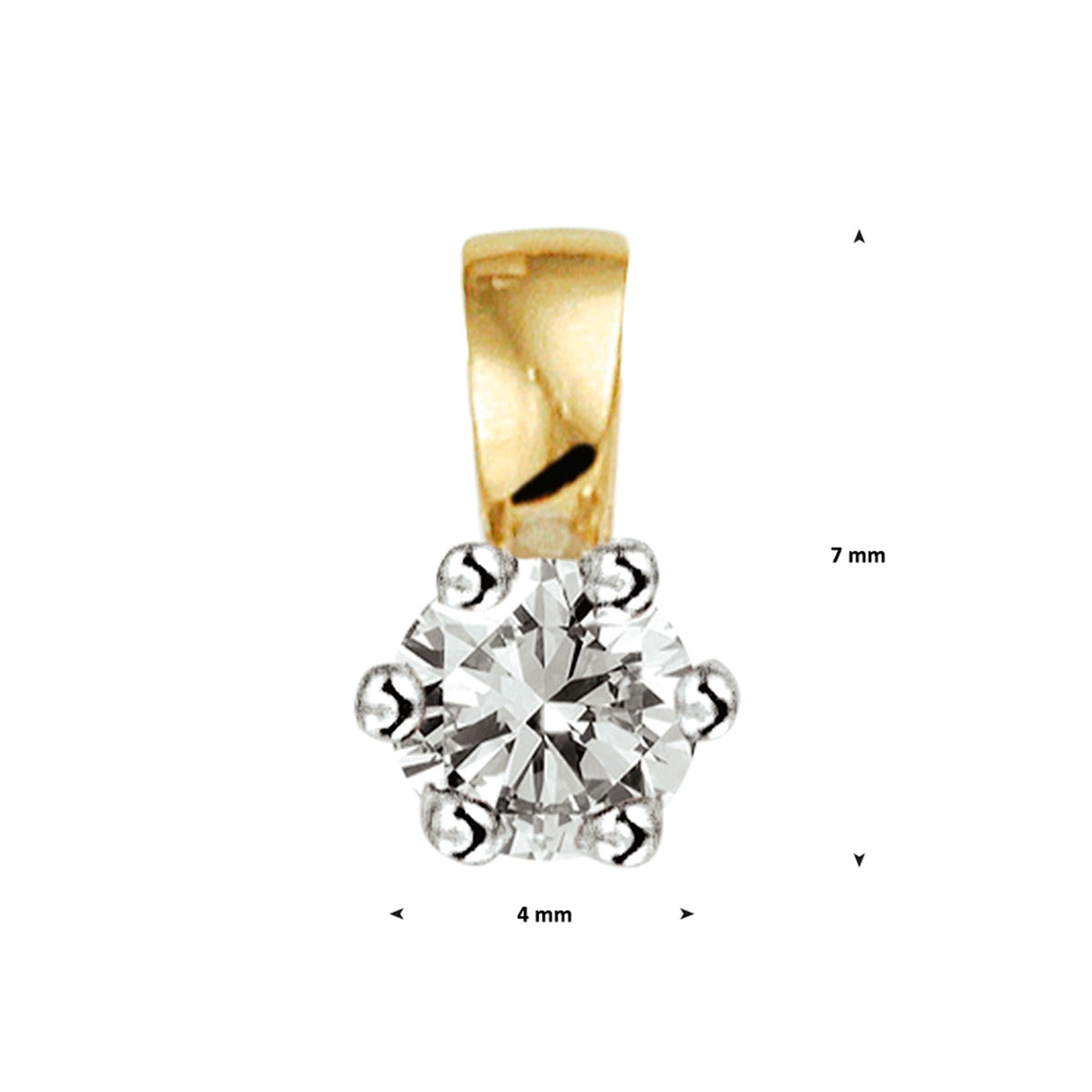 hanger diamant 0.10ct h si 7 mm 14K bicolor goud geel/wit