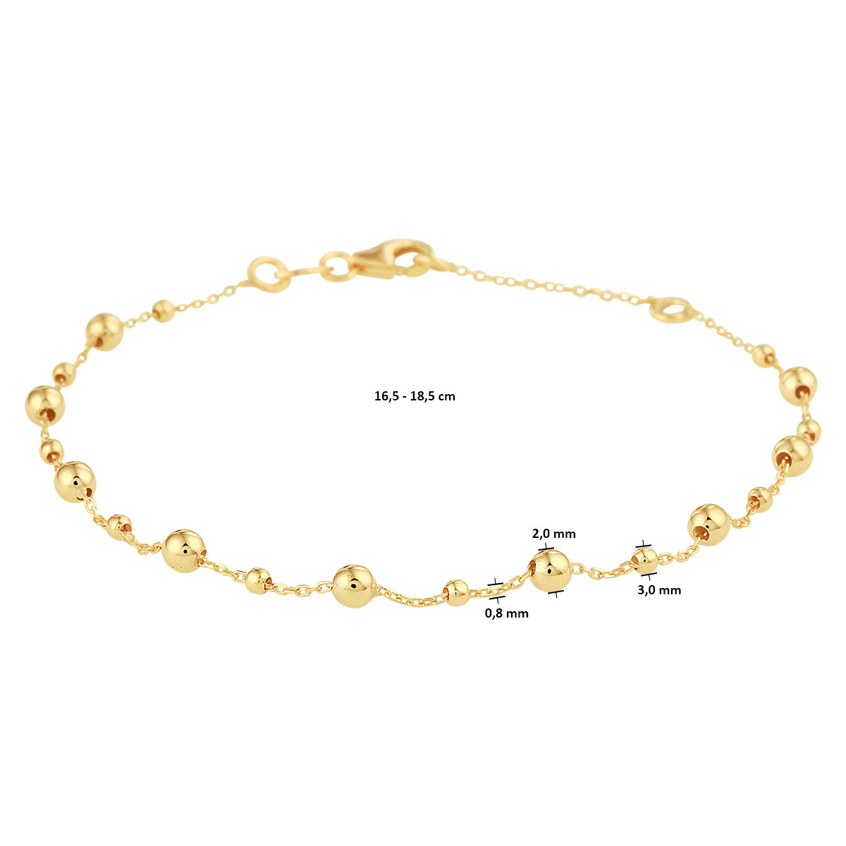 Armbandkugeln 0,8 mm 16,5 - 18,5 cm 14K Gelbgold