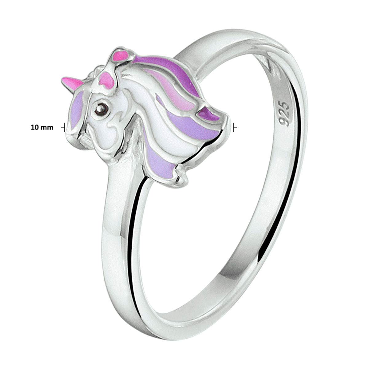ring emaille eenhoorn zilver gerhodineerd