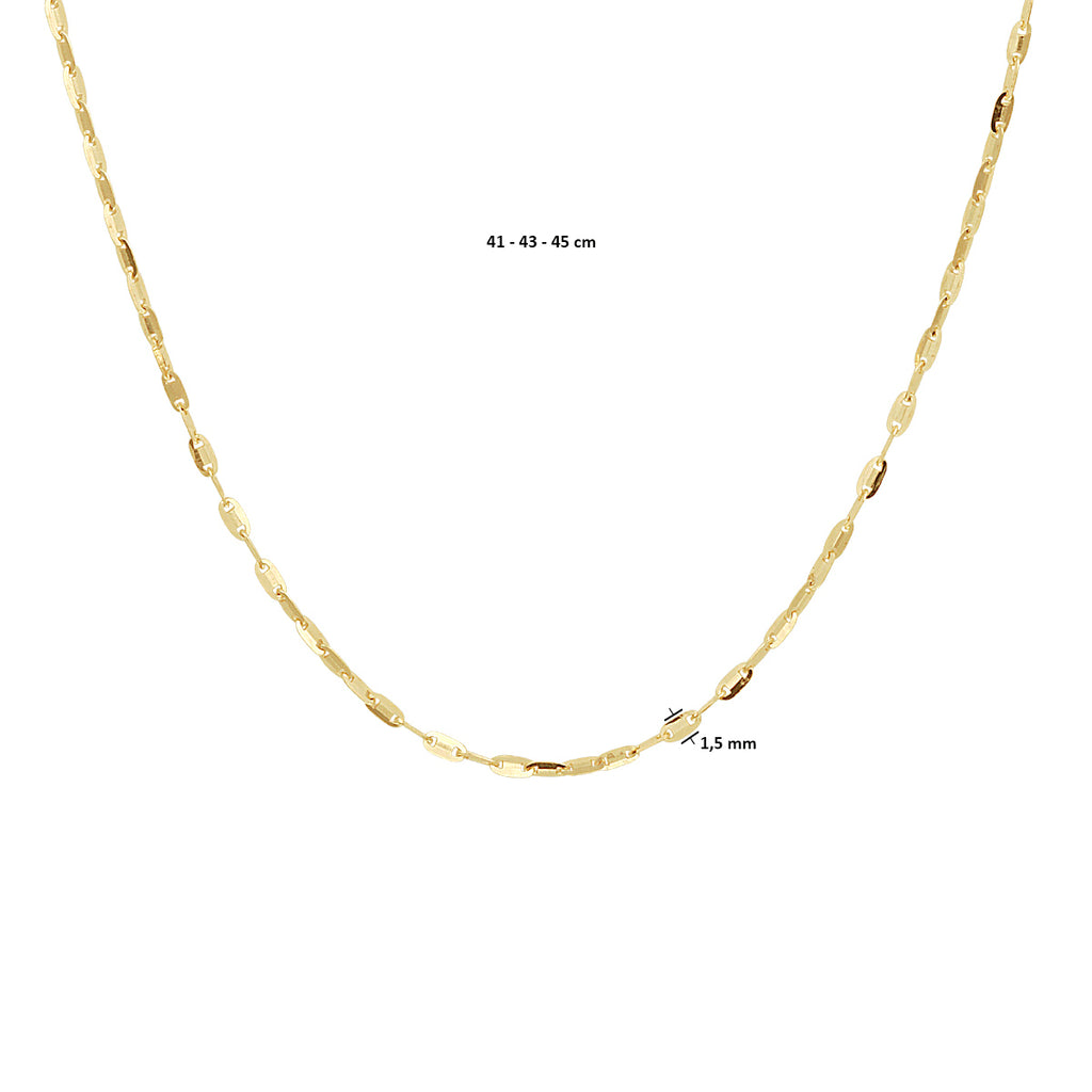 collier plaatjes 1,5 mm 41 - 43 - 45 cm 14K geelgoud - plaat,buis,spijltje