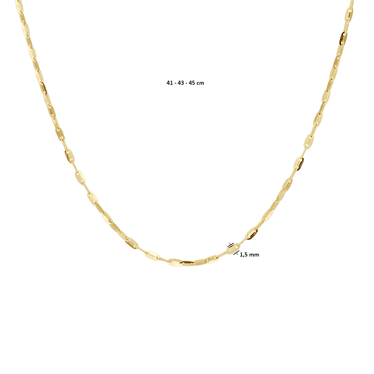 collier plaatjes 1,5 mm 41 - 43 - 45 cm 14K geelgoud - plaat,buis,spijltje