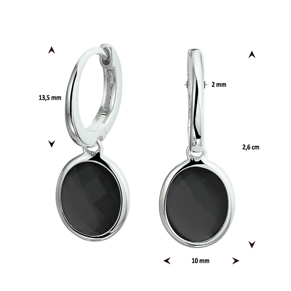 oorringen onyx 26 mm zilver gerhodineerd
