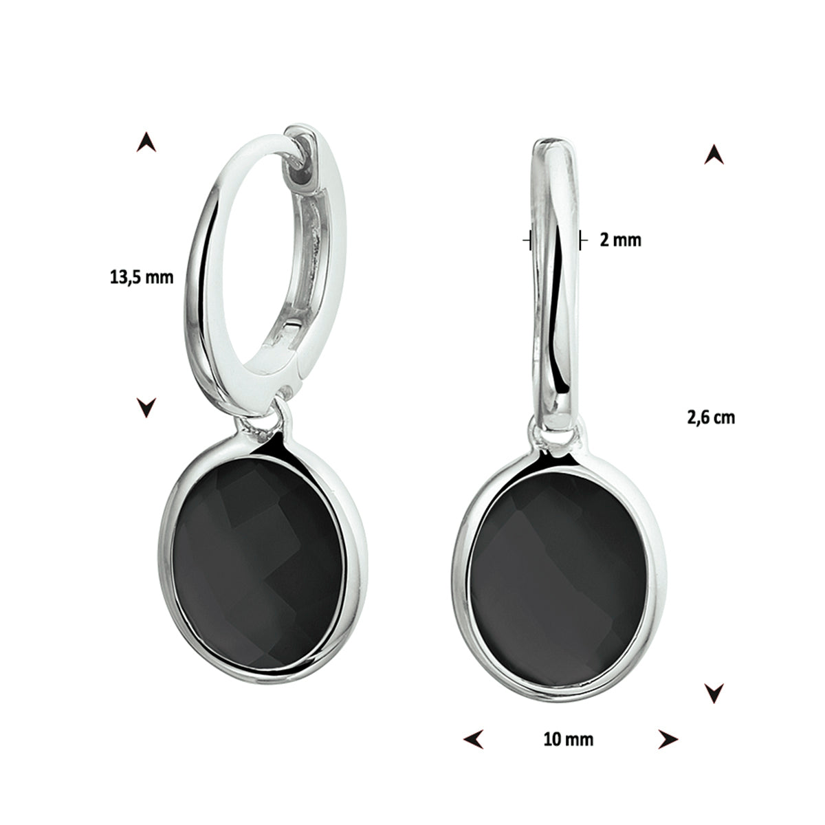 oorringen onyx 26 mm zilver gerhodineerd