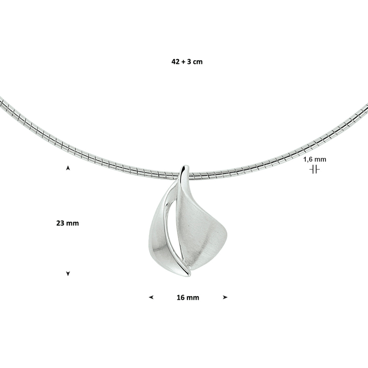 Halskette Poly/matt 42 + 3 cm Silber rhodiniert