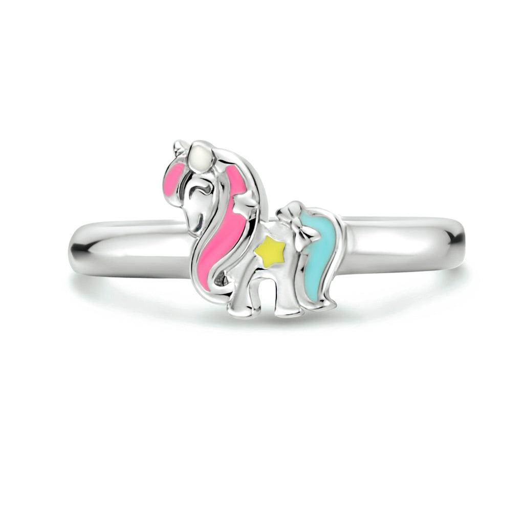 ring emaille eenhoorn zilver gerhodineerd