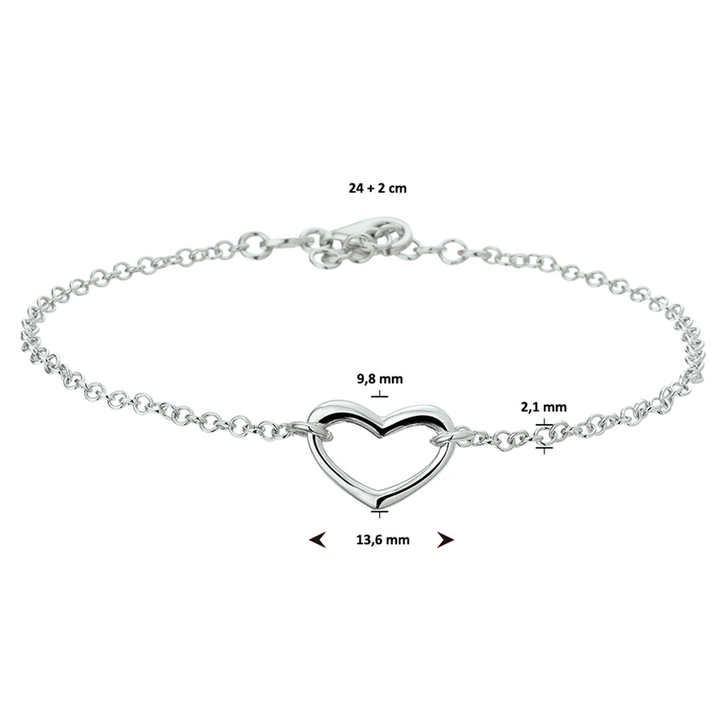 Fußkettchen Herz 24 + 2 cm Silber rhodiniert
