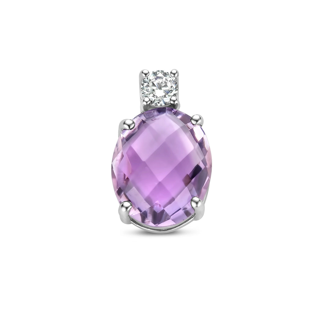 Anhänger Amethyst und Zirkonia 13 mm Silber rhodiniert