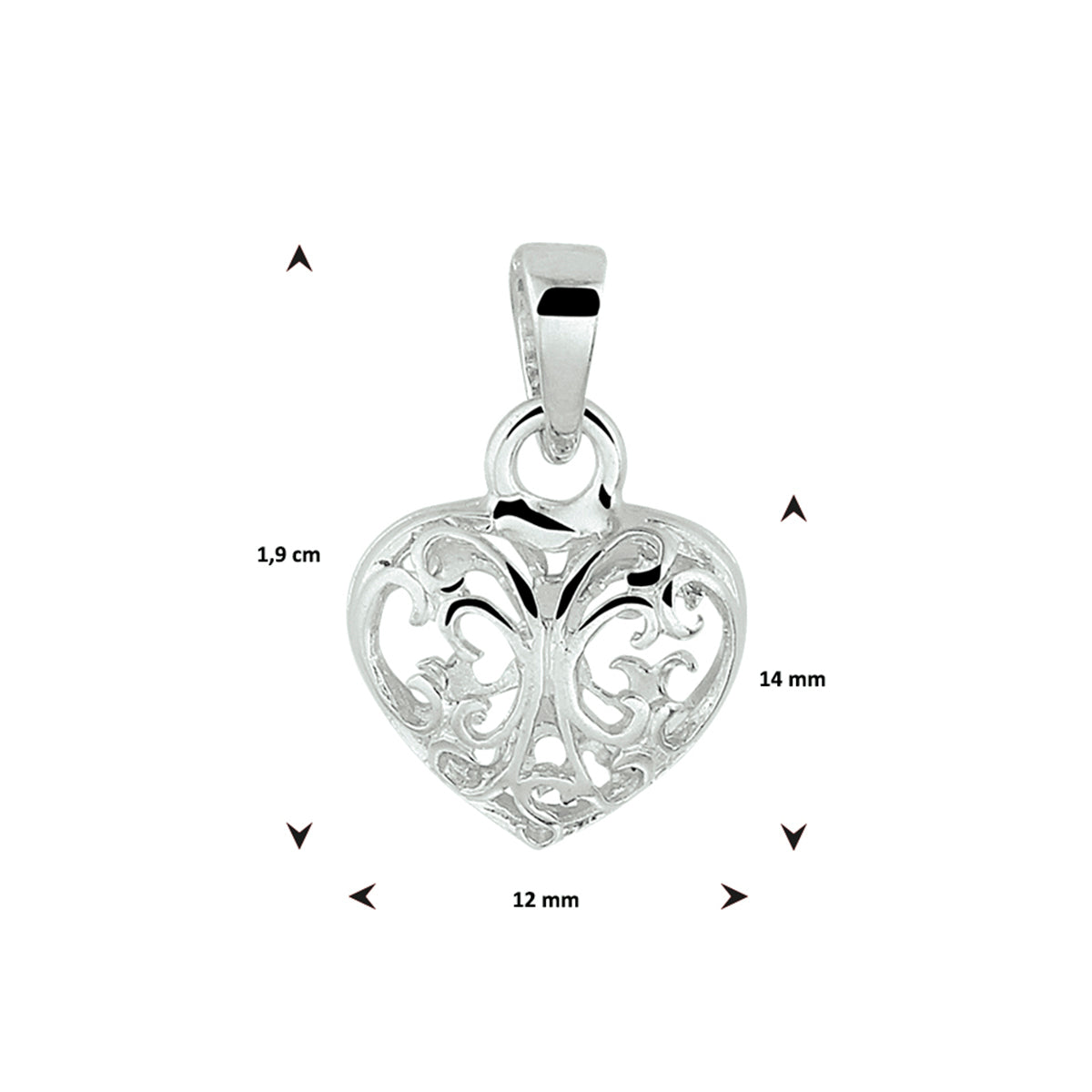 hanger hart filigrain zilver gerhodineerd