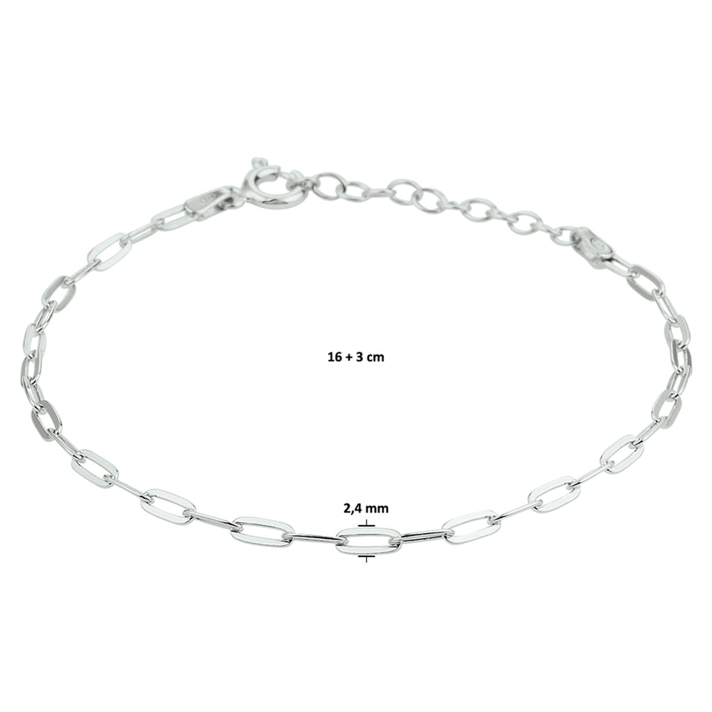 Armband Büroklammer Flachrohr 2,4 mm 16 + 3 cm Silber rhodiniert