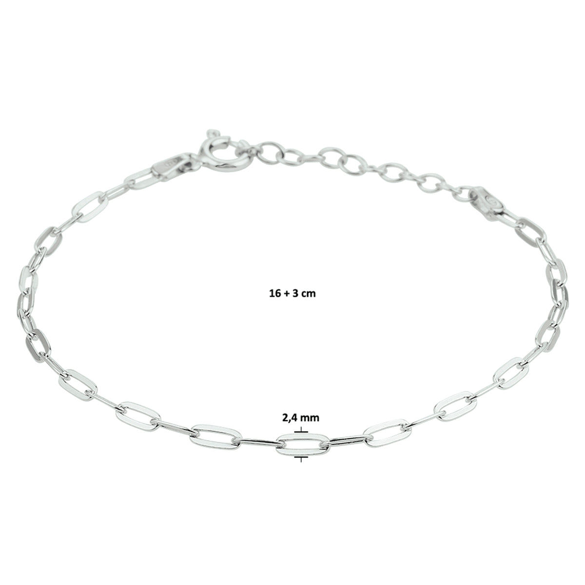 Armband Büroklammer Flachrohr 2,4 mm 16 + 3 cm Silber rhodiniert