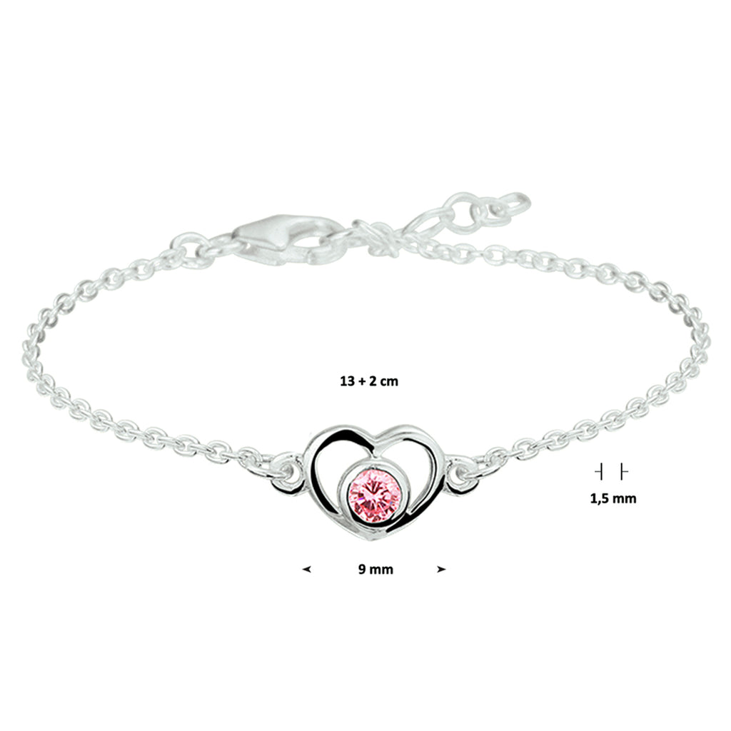 Armband Herz und rosa Zirkonia 13 - 15 cm silberweiß