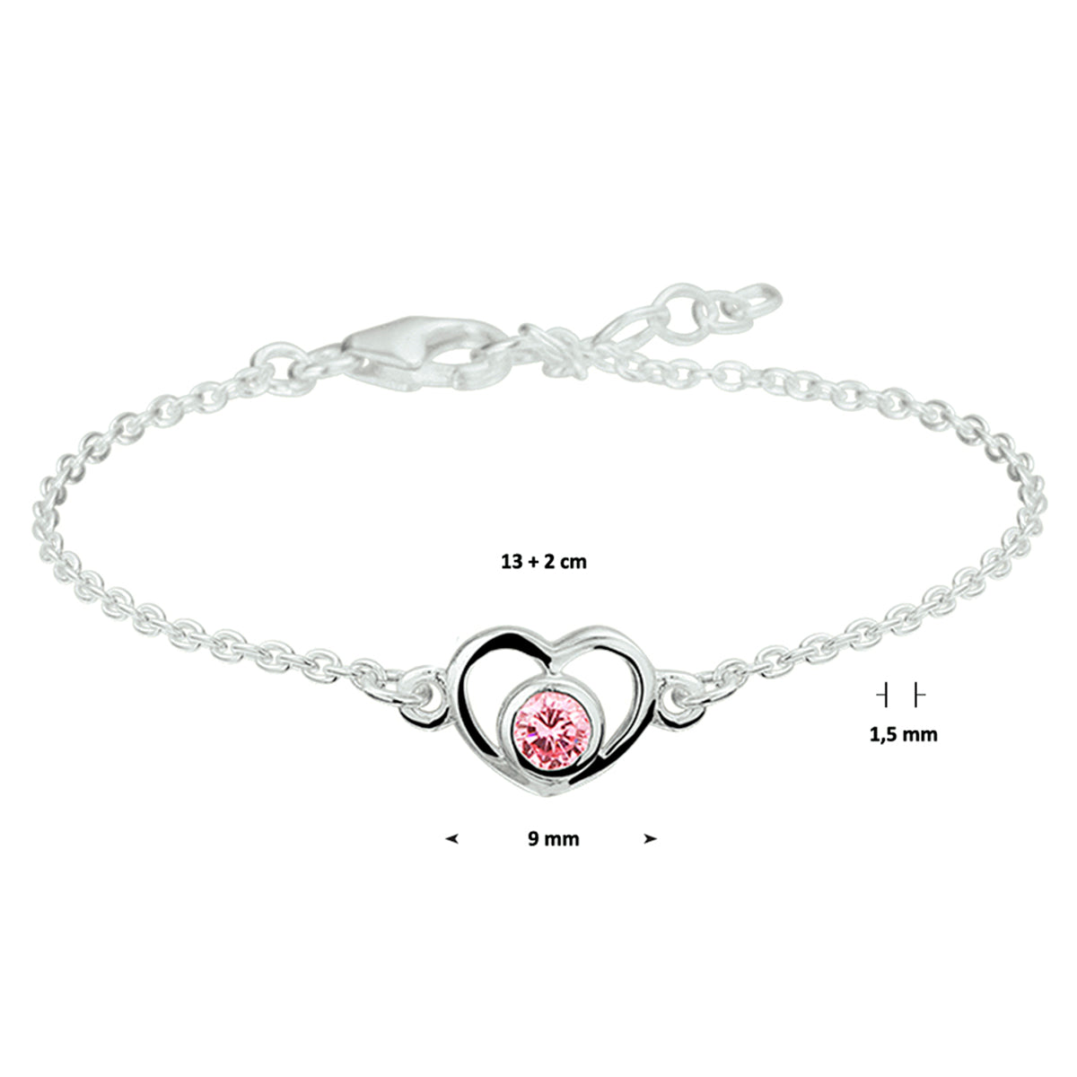 Armband Herz und rosa Zirkonia 13 - 15 cm silberweiß