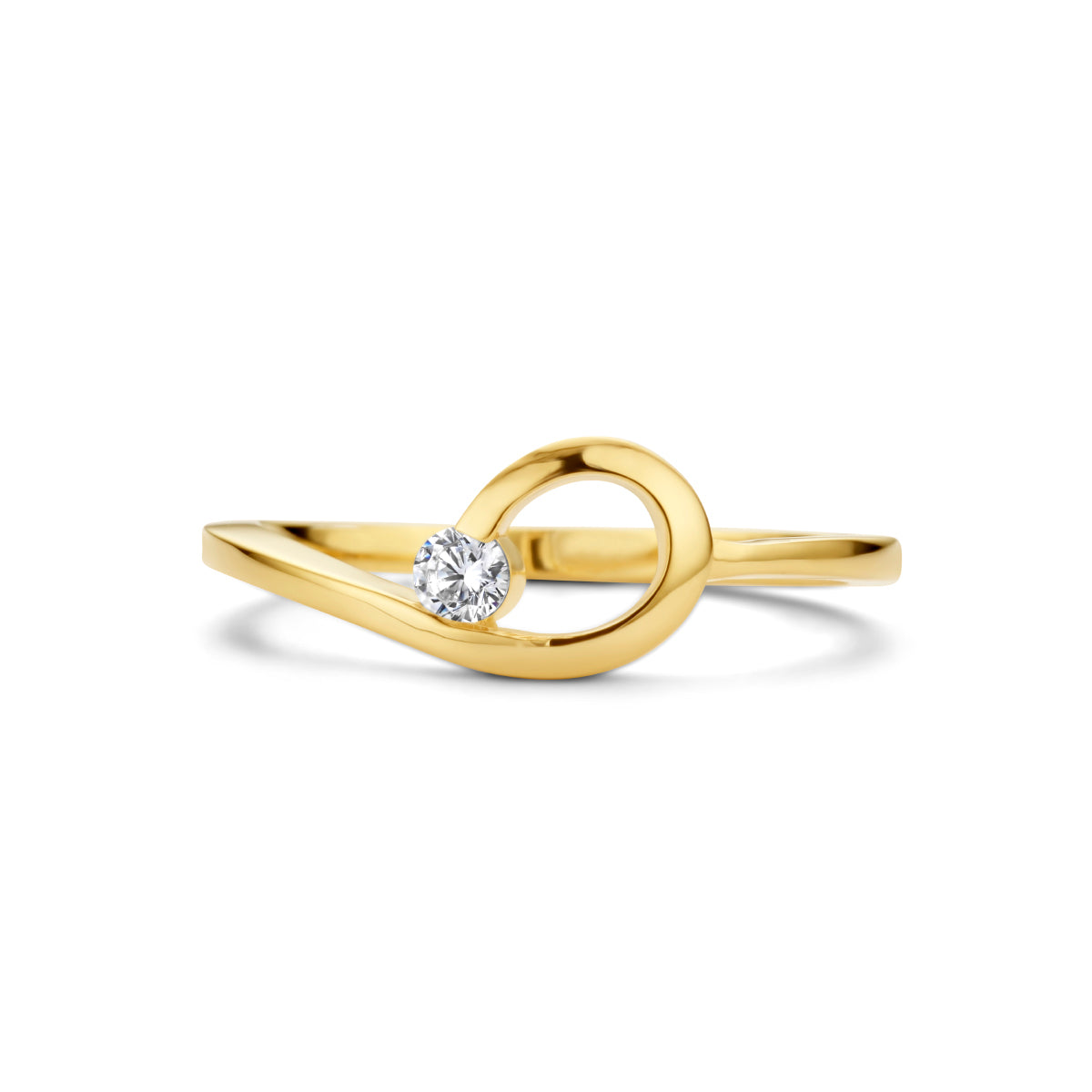 ring zirkonia 14K geelgoud - druppel/komma/pegel
