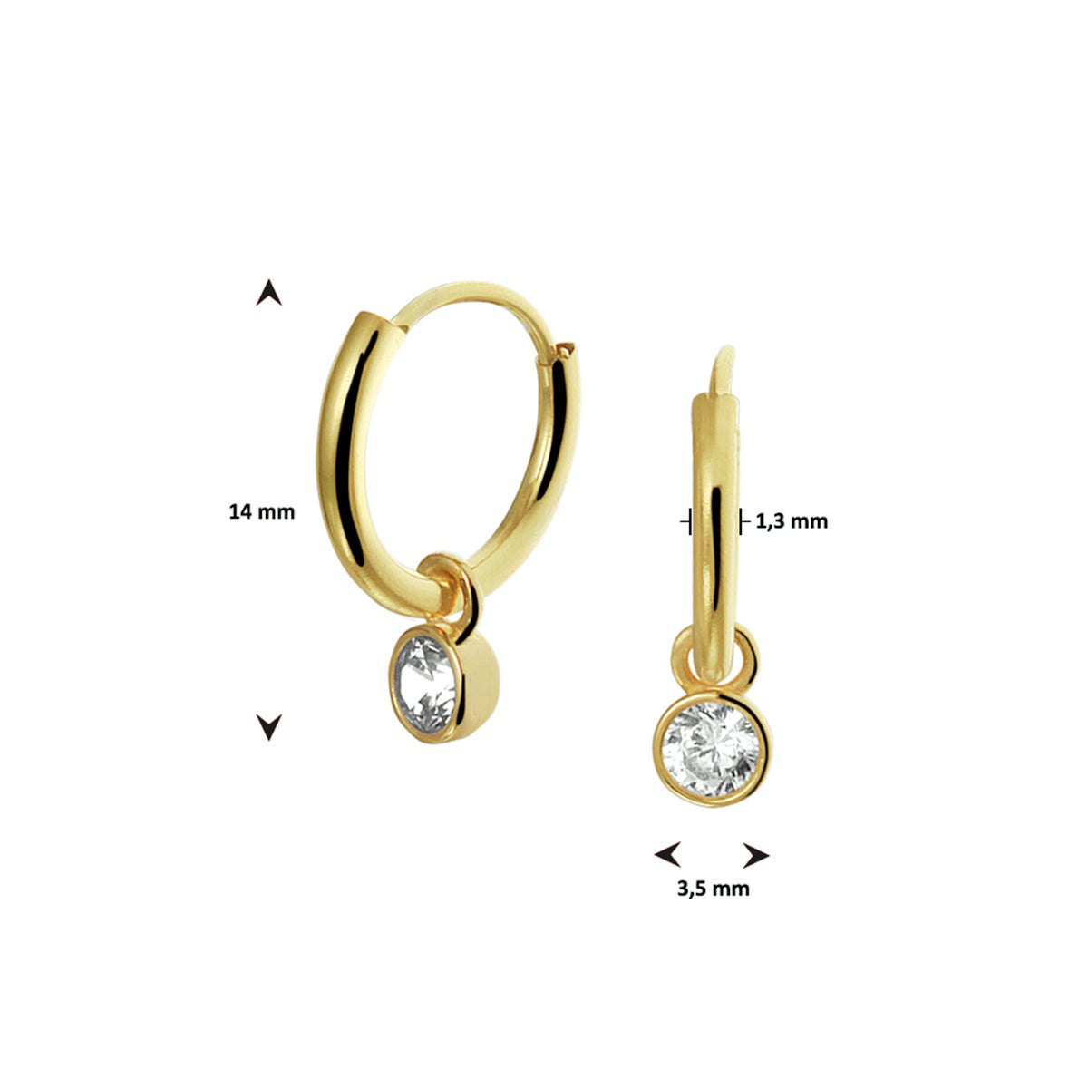 oorringen met hangers zirkonia 14K geelgoud