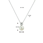 Halskette Perle und Zirkonia 41 + 4 cm Silber rhodiniert