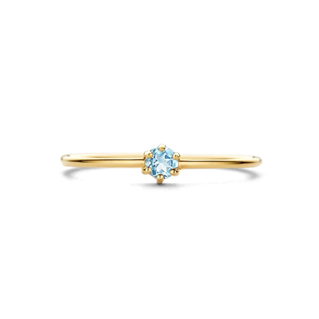 Ring mit Geburtsstein Aquamarin März 14K Gelbgold