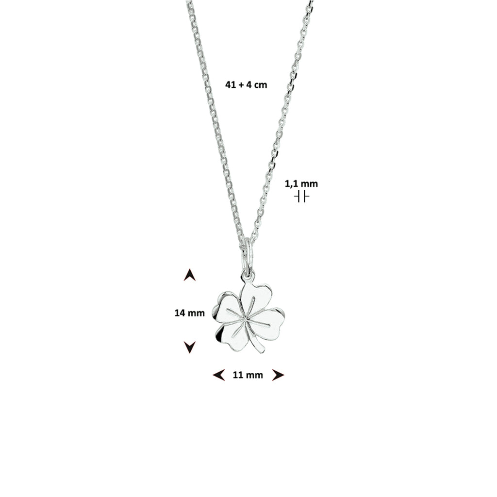 collier klavertje 41 + 4 cm zilver wit