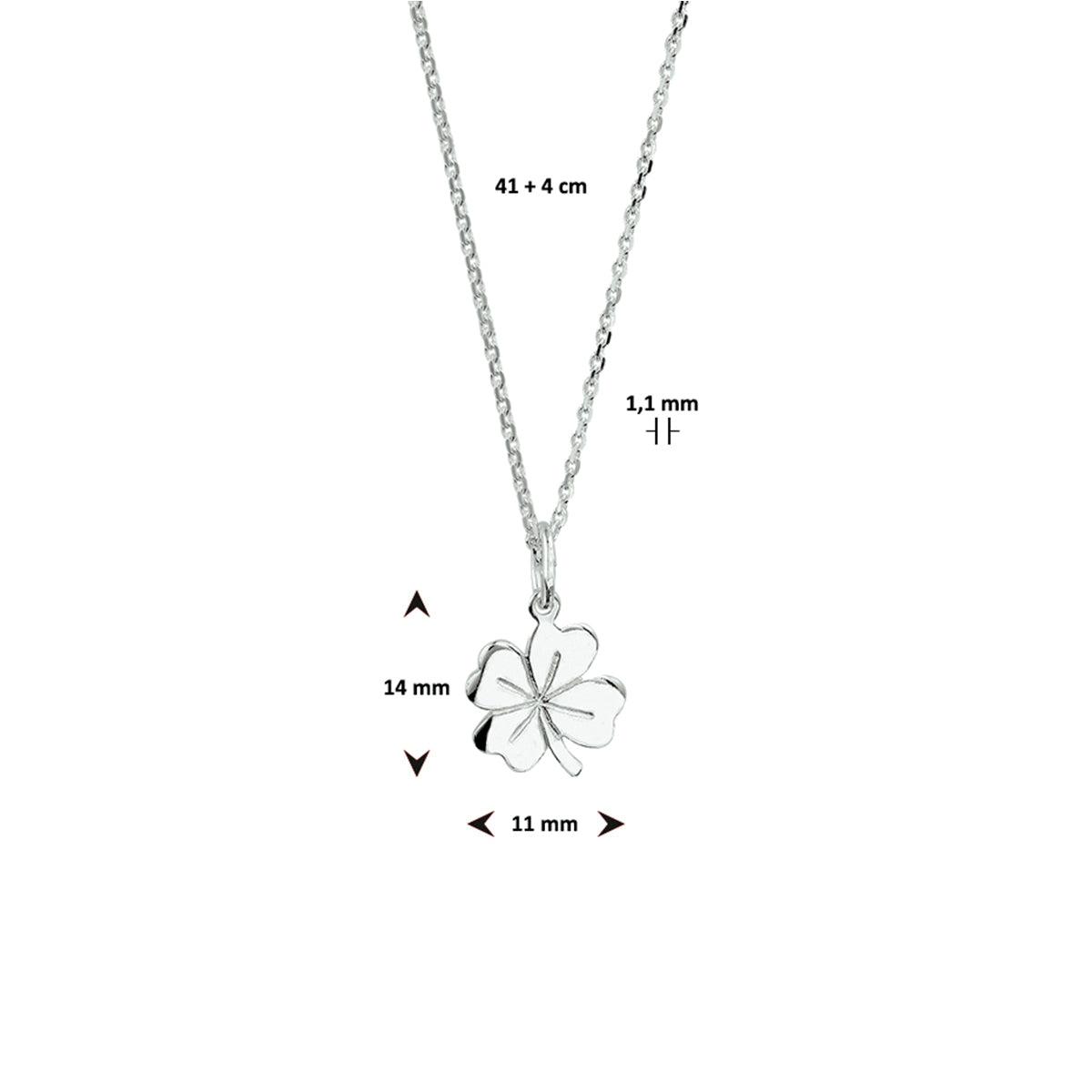 collier klavertje 41 + 4 cm zilver wit