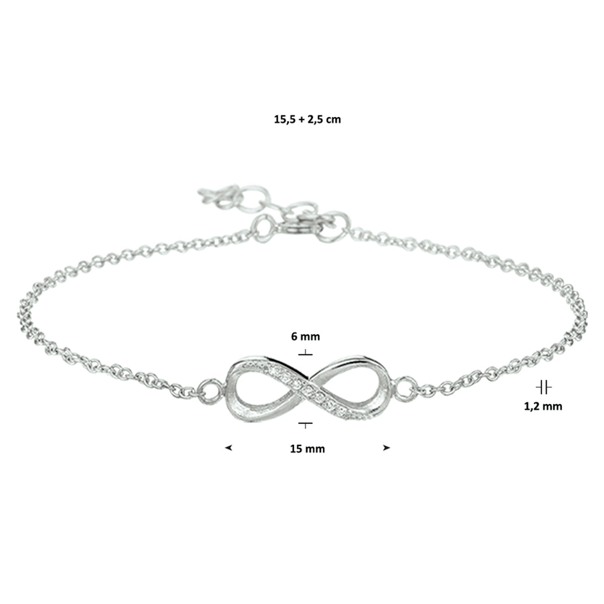 armband infinity zirkonia zilver gerhodineerd