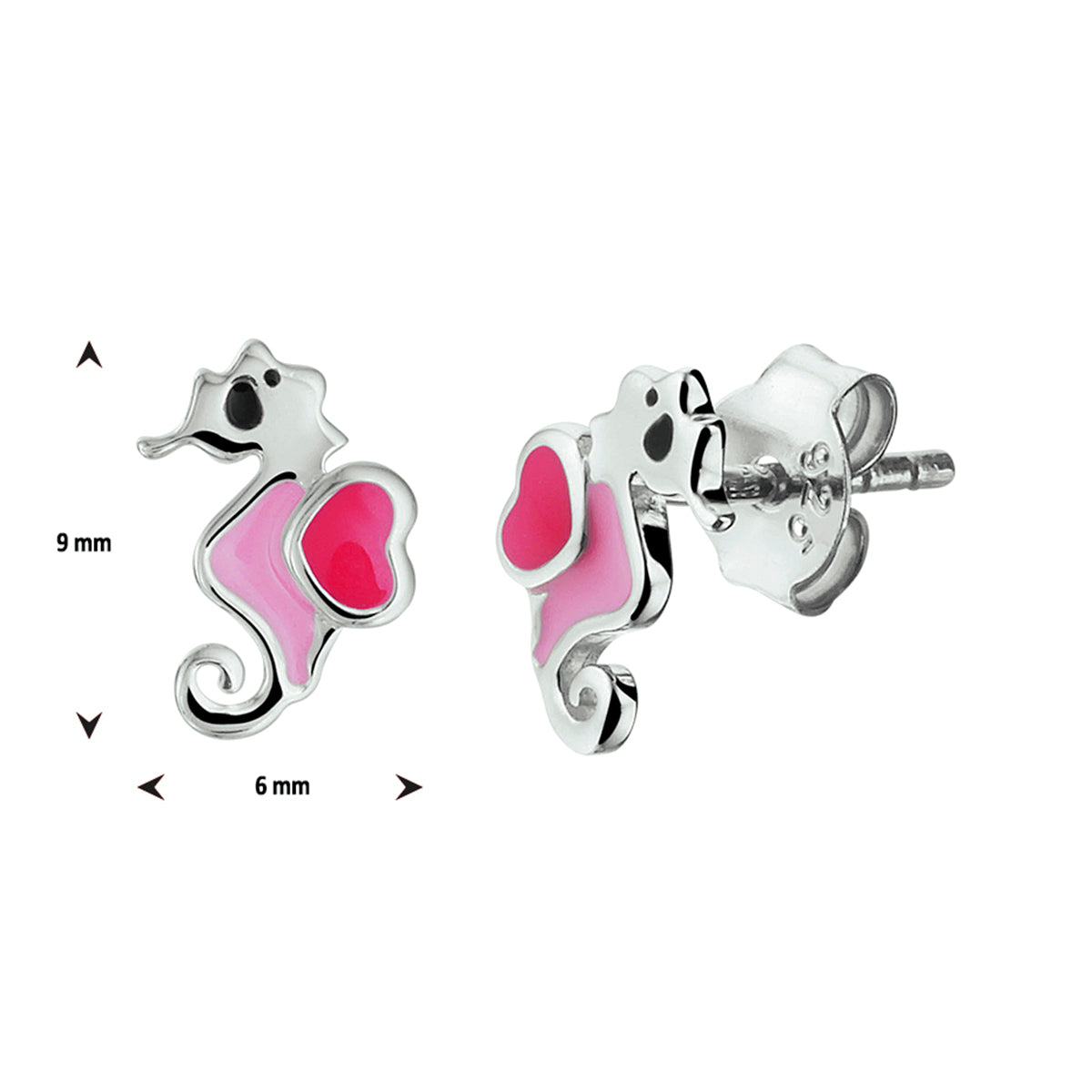 Ohrstecker Seepferdchen Emaille Silber rhodiniert