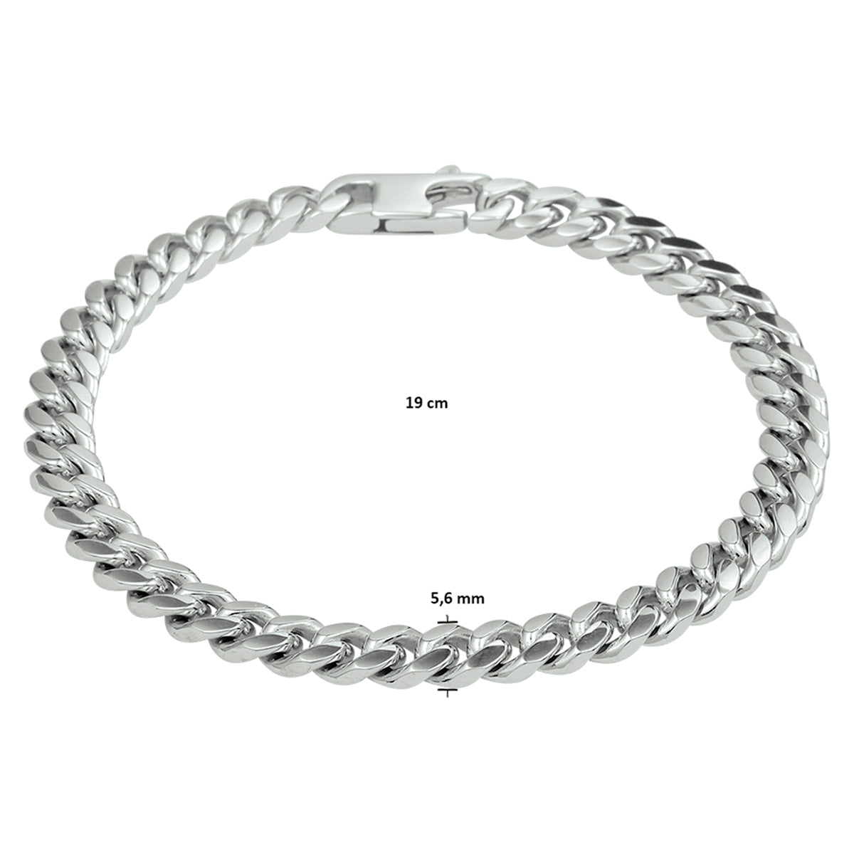 Armband Panzerkette 6-fach geschliffen 5,6 mm 19 cm rhodiniertes Silber